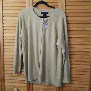 Ashley Stewart NWT Beige Classic Diamond Button Down Crew Neck Sweater Siz 18/20